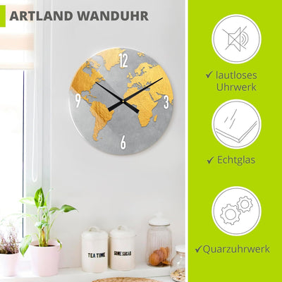 ARTLAND Wanduhr ohne Tickgeräusche aus Glas Quarzuhr Ø 50 cm Rund Lautlos gross XXL Landschaften Lan