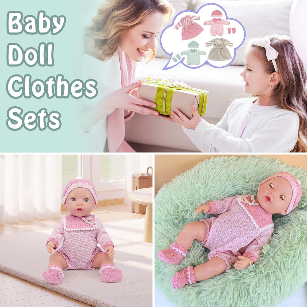 4 Komplette Outfits Puppenkleidung Puppen Set für 35-45 cm und 14-18 Zoll Puppen Enthält Strampler,