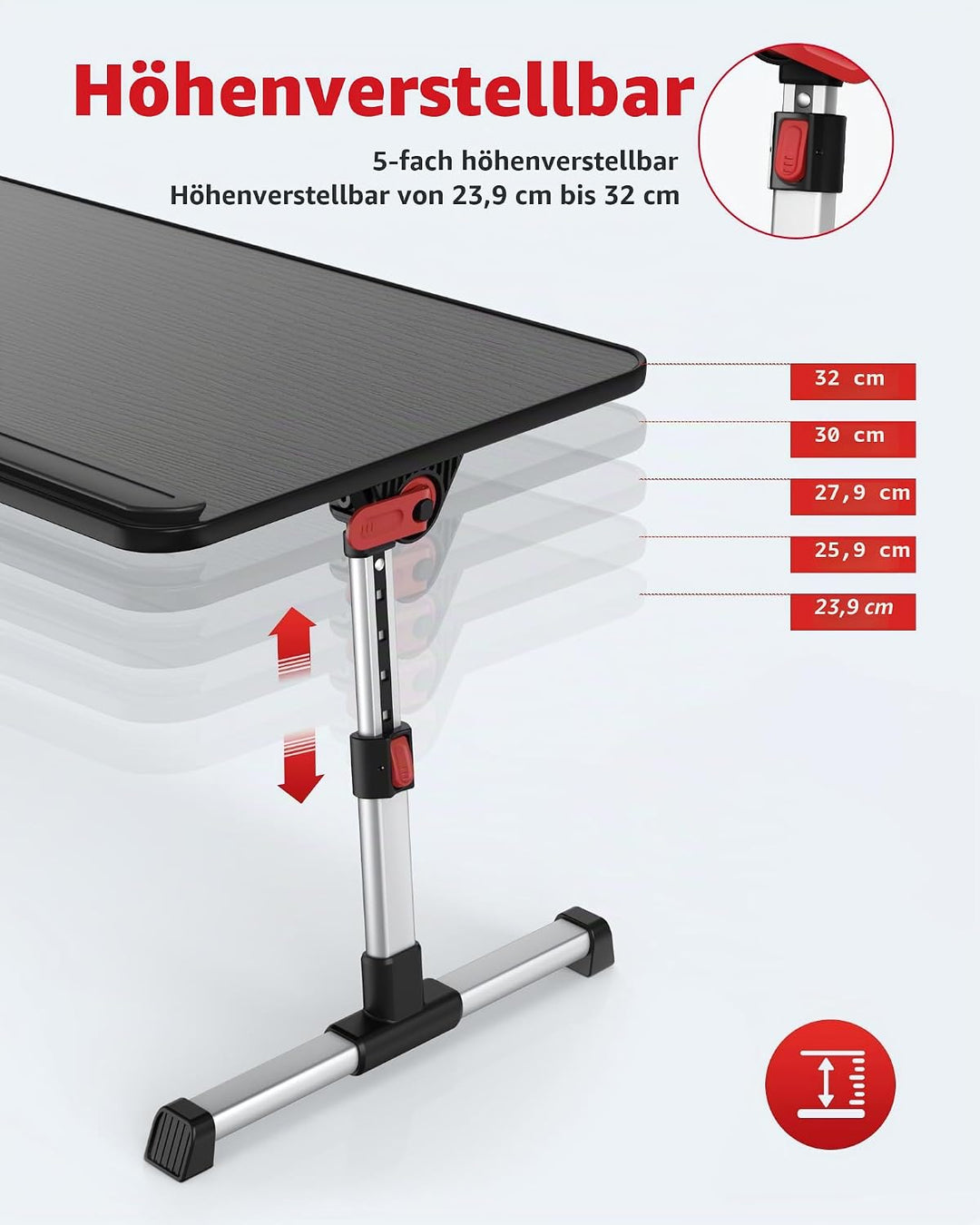 Tisch, SAIJI Betttisch höhenverstellbar, mit 4 einstellbare Winkel, Klappbarer Lapdesk, für Sofa Cou