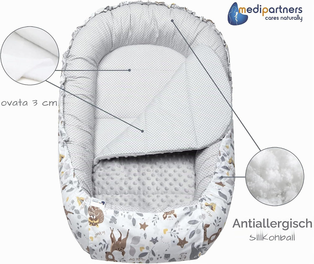 Medi Partners Babynest Kuschelnest Babynestchen 100% Baumwolle Nestchen Reisebett für Babys Säugling
