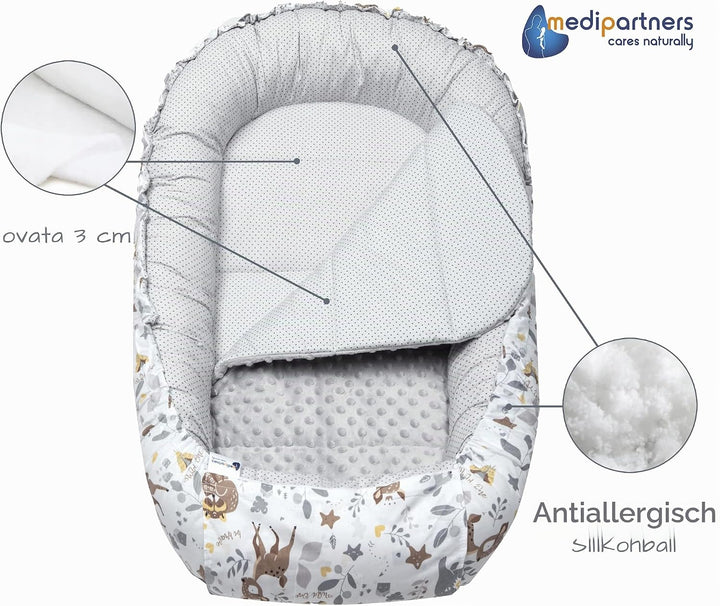 Medi Partners Babynest Kuschelnest Babynestchen 100% Baumwolle Nestchen Reisebett für Babys Säugling
