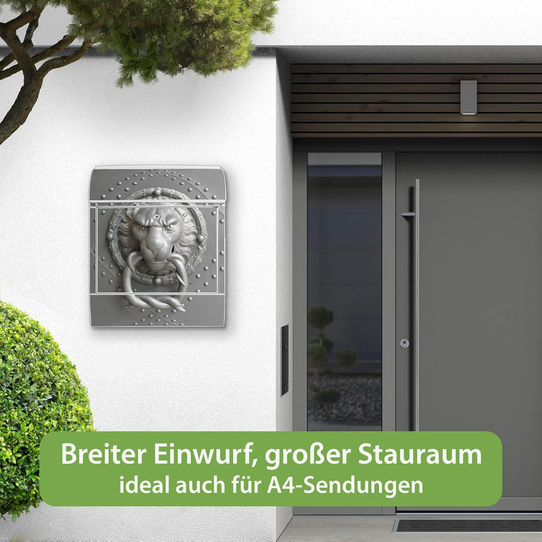 banjado® Design Briefkasten mit Motiv Eisentor 39x47x14cm &amp; 2 Schlüssel - Briefkasten Stahl weiss mi