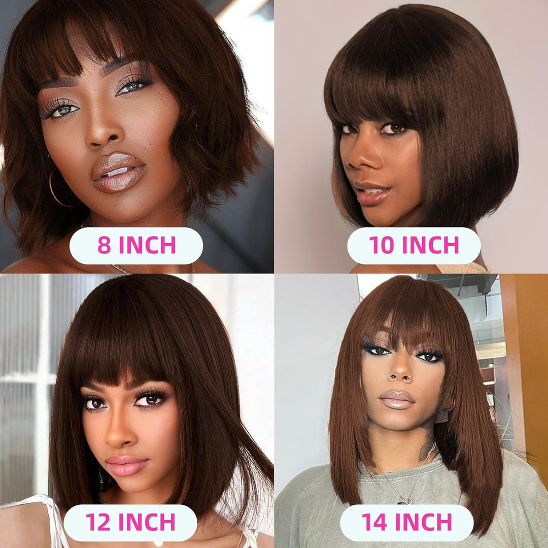 Brown Bob Wig Human Hair Echthaar Perücke None Lace Front Wig Bone Straight Human Hair Wig High Ligh