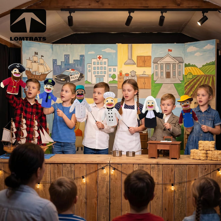 LOMTRATS Theater-Handpuppen für Kinder,inklusive Lehrer,Polizist,Bauer,Pirat,Detektiv usw.mit bewegl