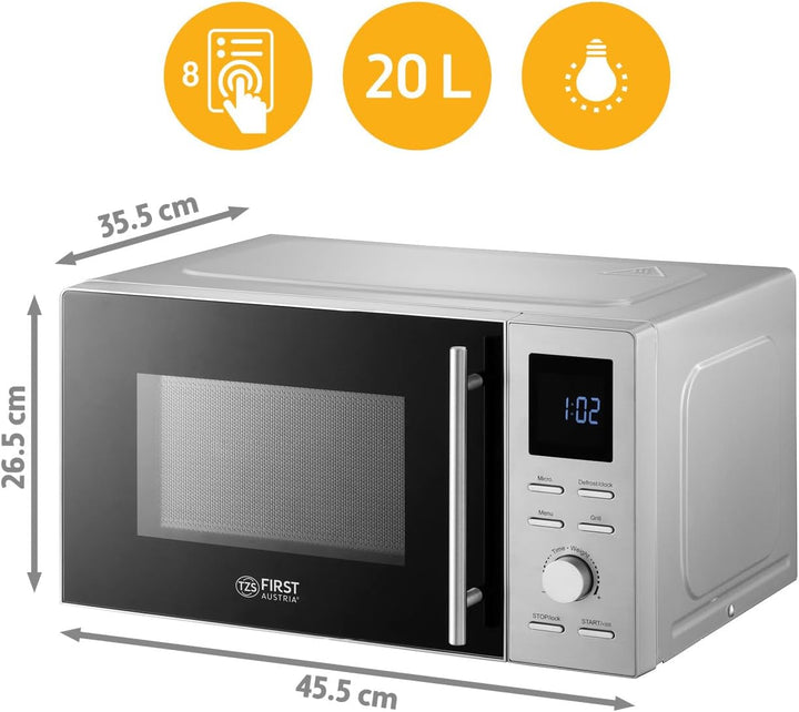 TZS First Austria 2-in-1 Mikrowelle mit Grill, 700W, 900W Grill, digital, 20L Kapazität, LED-Display