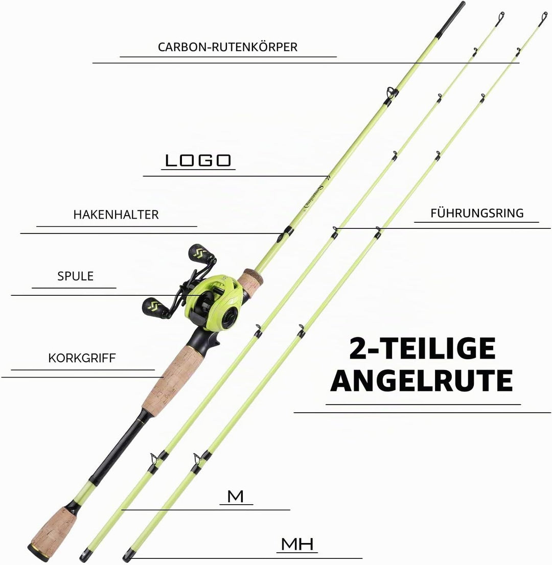 Sougayilang Baitcaster Combos, Leichte Baticasting Combo, 2 Abschnitte M/MH Baitcasting Rod Combo, 5