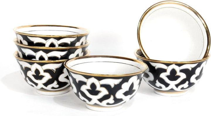 Service Pahta Gul 7 tlg, Teekanne 0,9 L 6 Schalen Teetassen weiss-blau-gold aus Usbekistan Pahta gül