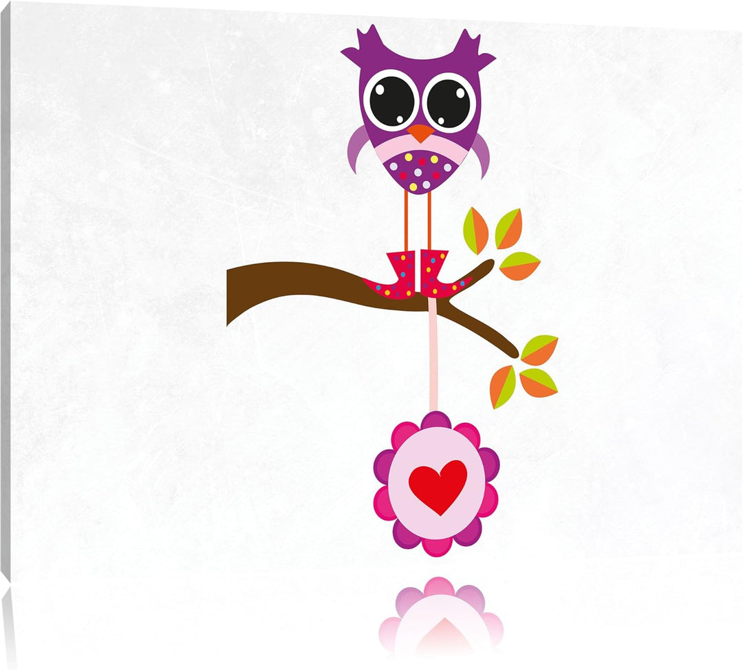 Pixxprint Süsse Eule auf AST mit Anhänger als Leinwandbild/Grösse: 100x70 cm/Wandbild/Kunstdruck/fer