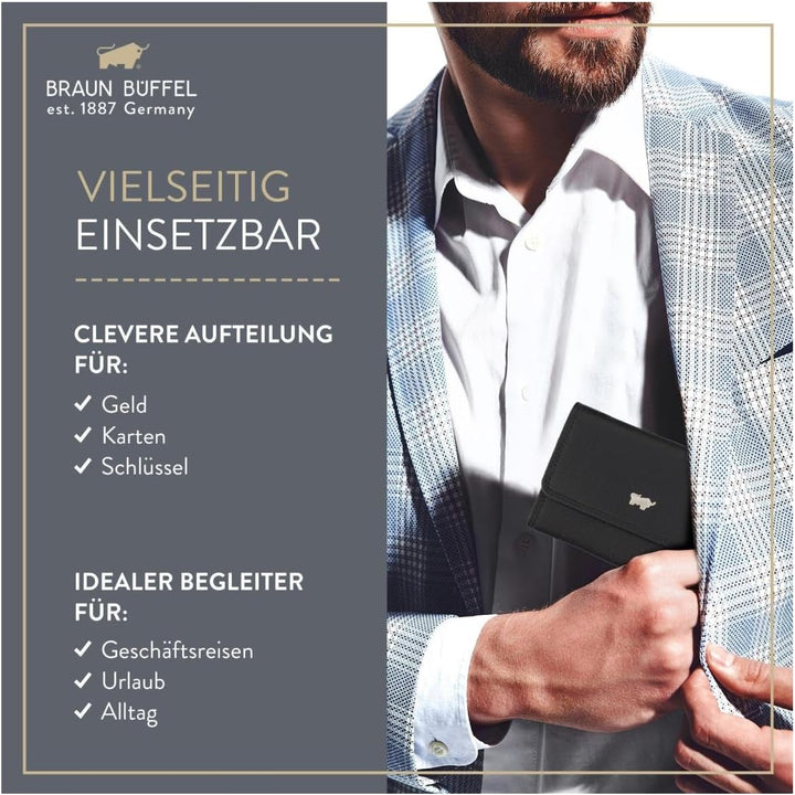 BRAUN BÜFFEL Schlüsseletui aus echtem Leder Golf 2.0 - Schlüsseltasche mit Druckknopf und Reissversc