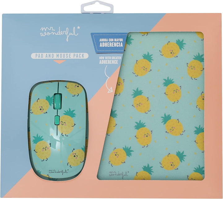 WONDEE Mr. Wonderful 2-in-1 Set mit Maus und Mauspad im Ananas-Design