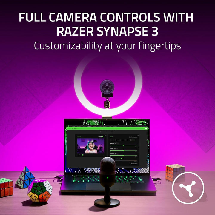 Razer Kiyo X - USB-Webcam für Streaming in Full-HD (1080p 30 FPS oder 720p 60 FPS, Autofokus, Plug +