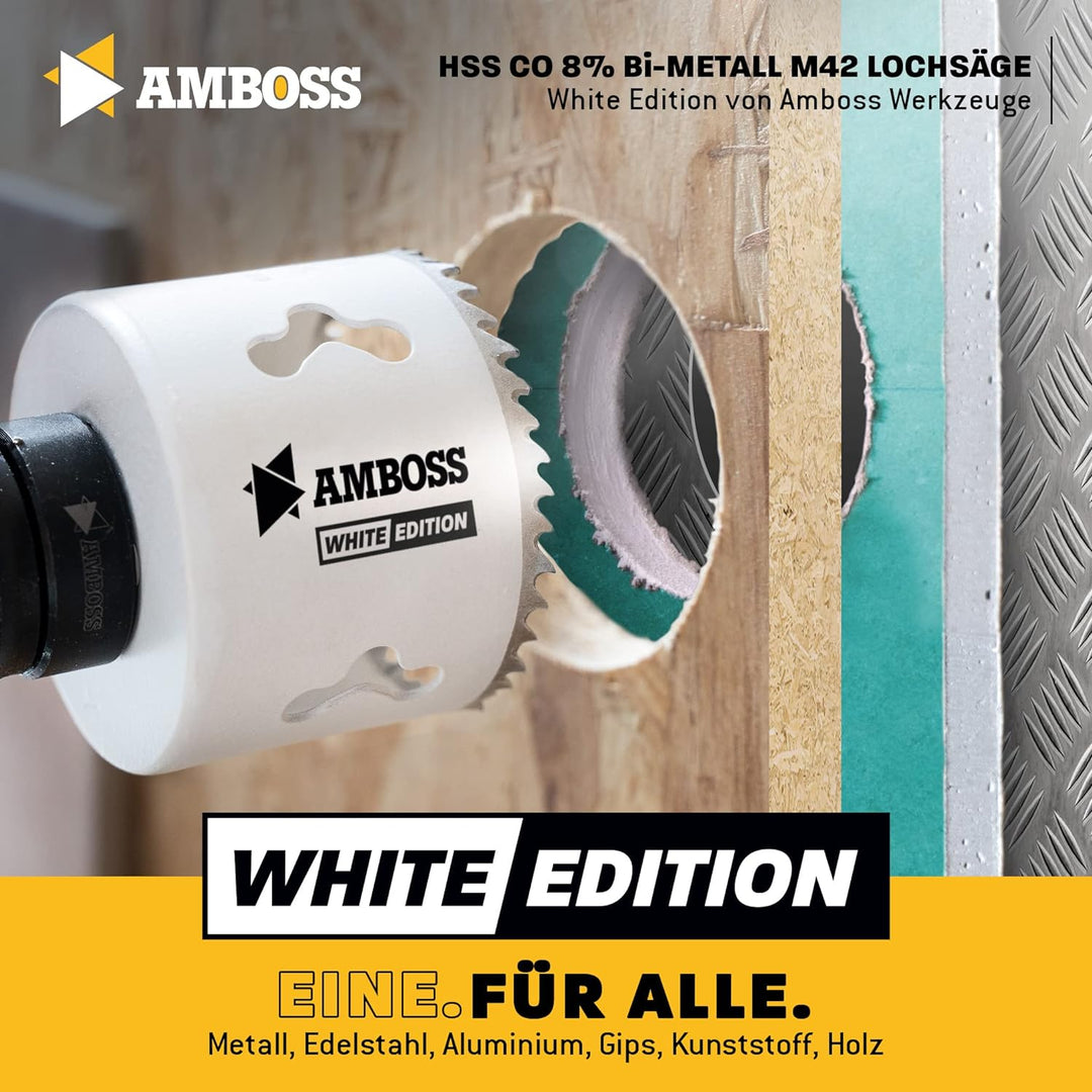 Amboss M 42 Bi-Metall Lochsägen Set Ø 19-83 mm (17-teilig) / Für Aluminium, Stahl, Gipskarton, Holz
