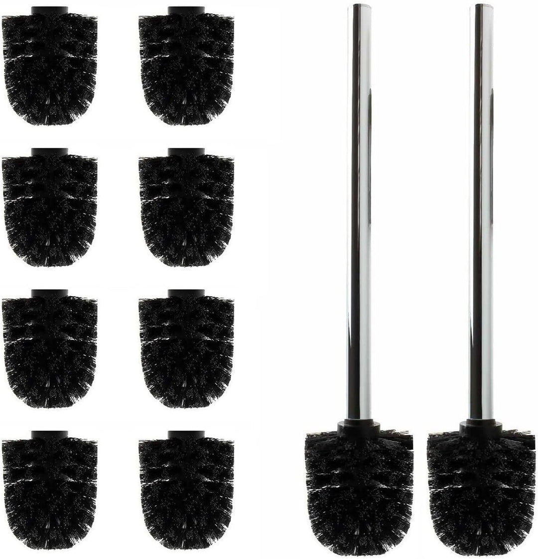 Daloual - 10 x Ersatz WC-Bürstenkopf Schwarz Ø ca. 6,5 cm + 2 x Edelstahl-Griff 26,5 cm - Toiletten-