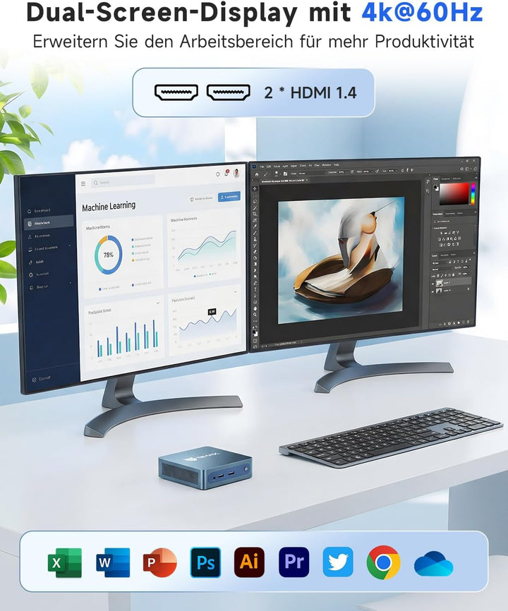 BMAX Mini PC Intel Celeron J3355 mit Win 11 Home, 6GB LPDDR3 + 128GB eMMC Mini Desktop Computer Micr