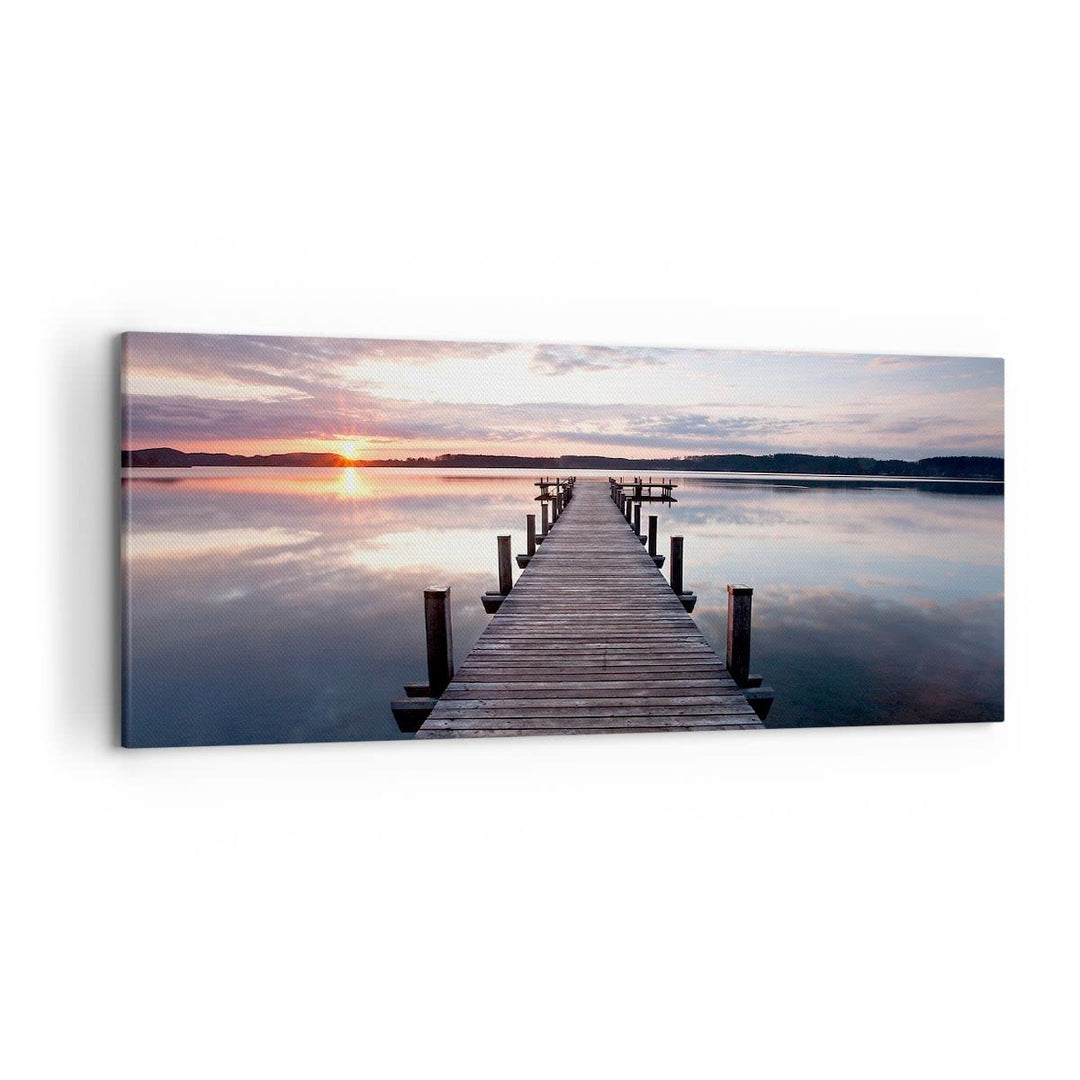 Wandbilder Dekoration Wohnzimmer Fussgängerbrücke See Sonnenuntergang Abend Bilder auf Leinwand 120x