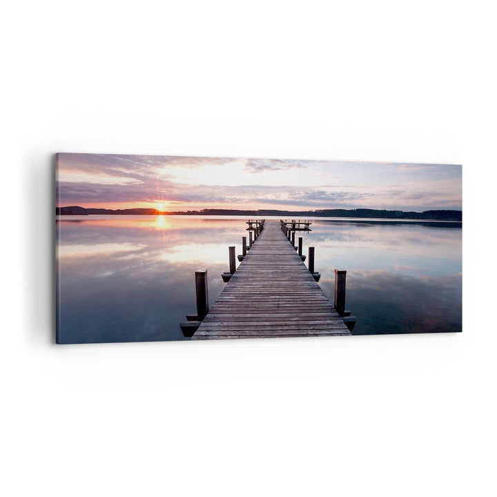 Wandbilder Dekoration Wohnzimmer Fussgängerbrücke See Sonnenuntergang Abend Bilder auf Leinwand 120x
