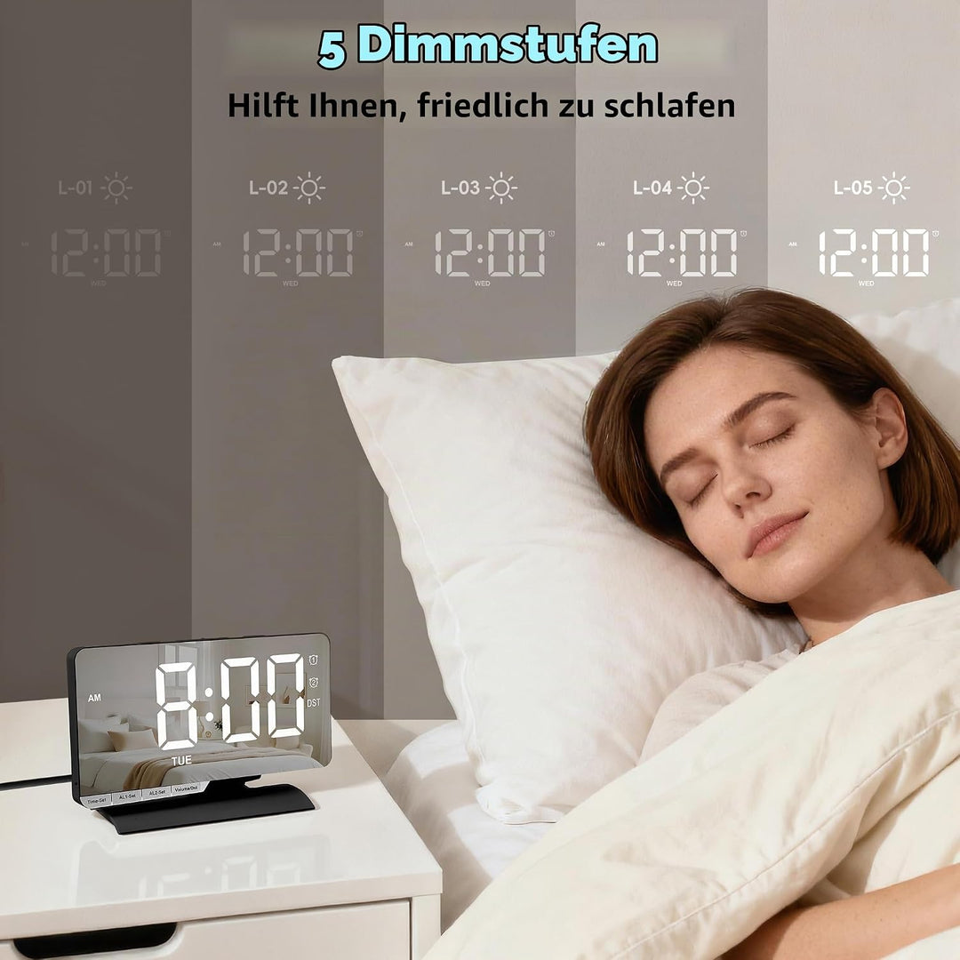 Sukeen Wecker Digital, LED Digital Uhr, 7,3" Tischuhr mit Schlummerfunktion, Zwei Weckzeiten, Wochen