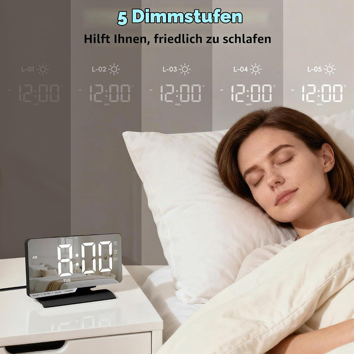 Sukeen Wecker Digital, LED Digital Uhr, 7,3" Tischuhr mit Schlummerfunktion, Zwei Weckzeiten, Wochen