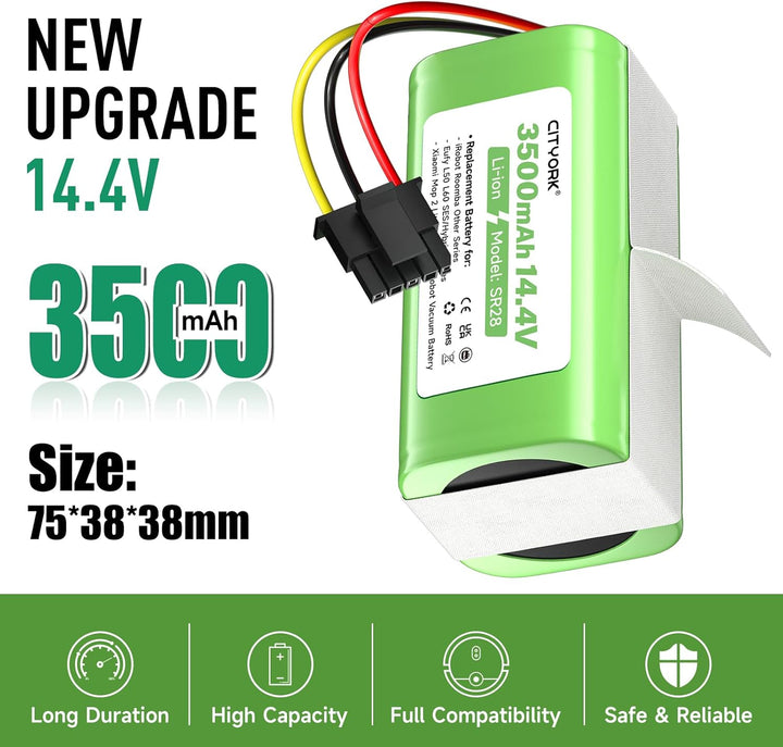 CITYORK 3500mAh/14,4V Ersatzakku für Eufy L50/L60 SES, für iRobot Roomba Y0110/Y011040, Y0140, Y0112