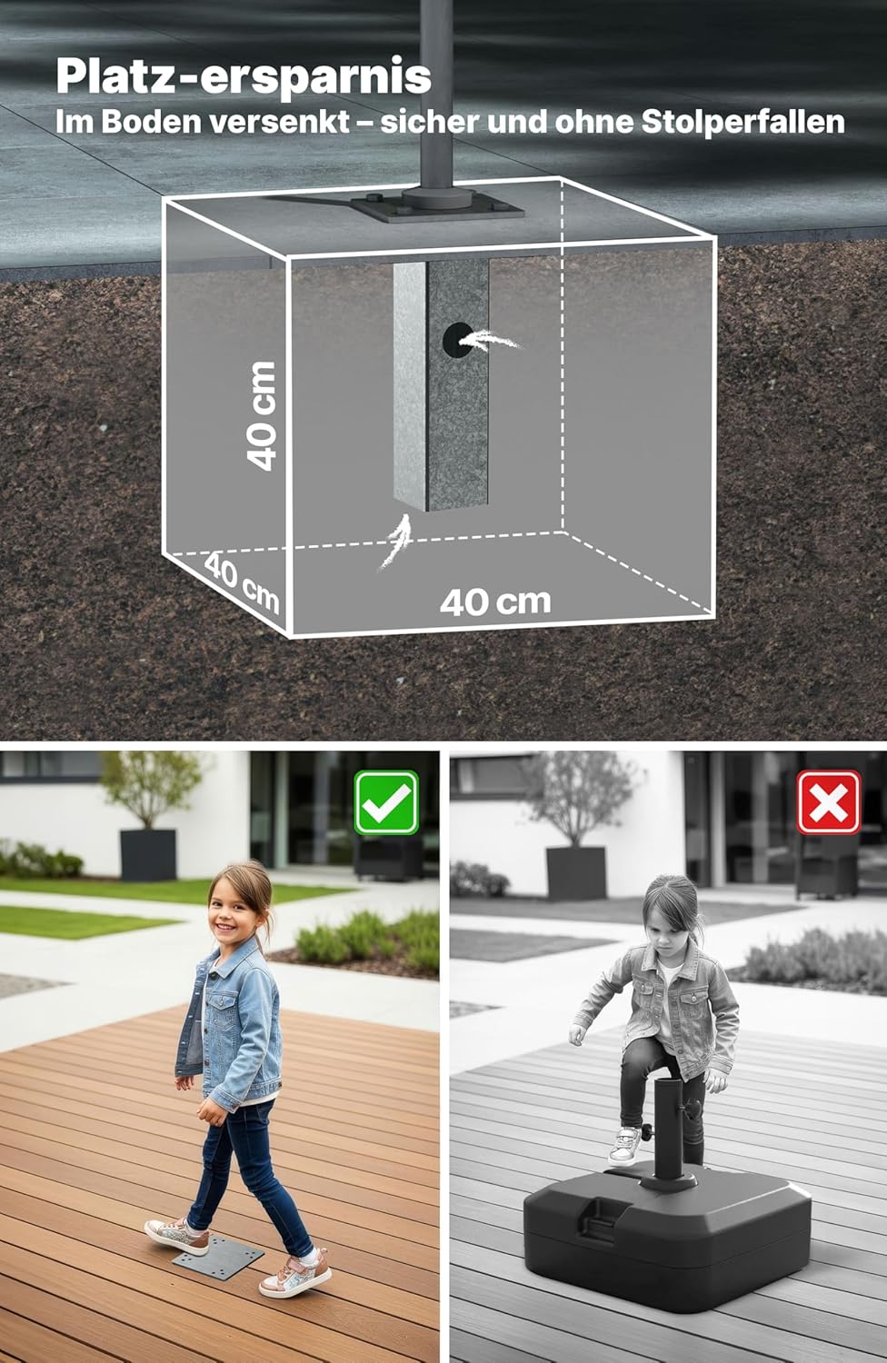 4smile Bodenhülse Sonnenschirm - Solide Bodenhülse zum Einbetonieren, zuverlässiger Bodenanker für A