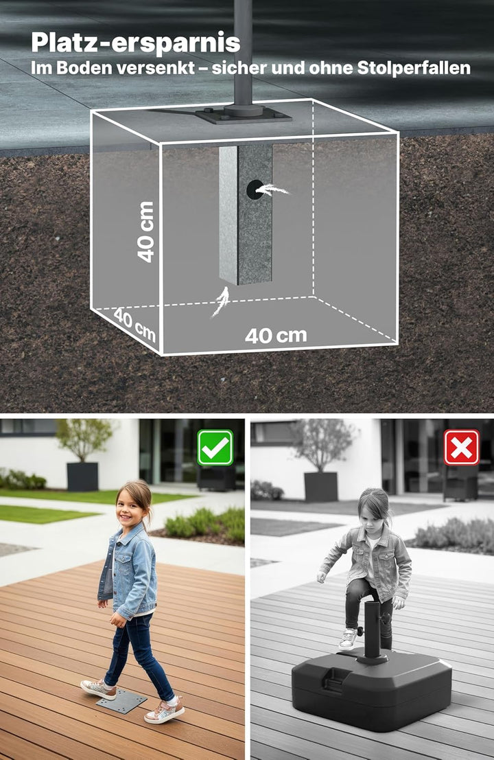 4smile Bodenhülse Sonnenschirm - Solide Bodenhülse zum Einbetonieren, zuverlässiger Bodenanker für A