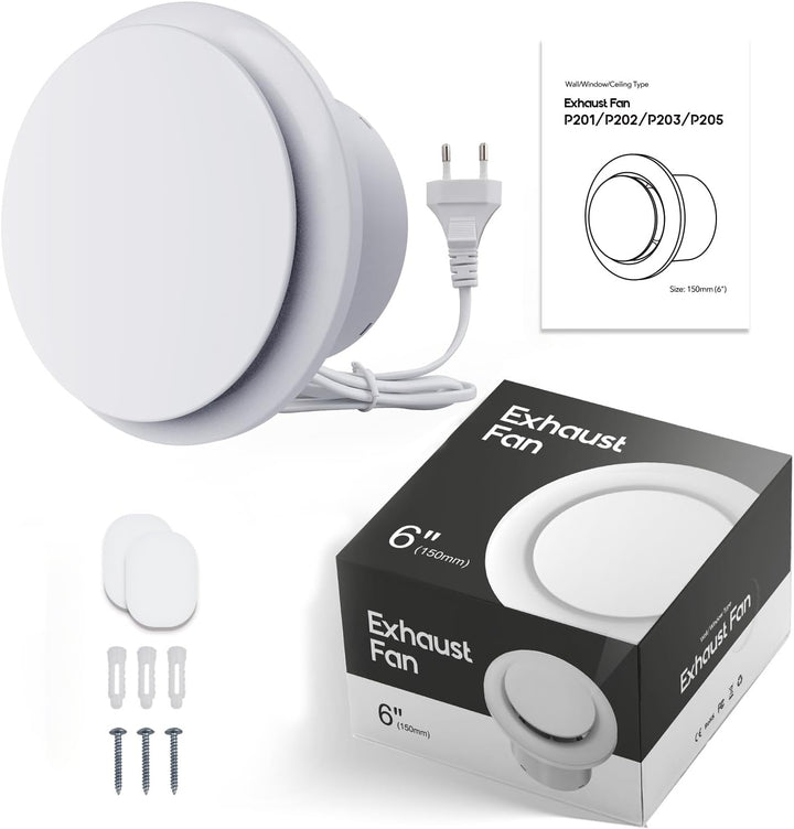 SBONNI Badlüfter 150mm - Geräuscharmer Badezimmerlüfter - 310m³/h Abluftventilator, Badlüfter mit Na