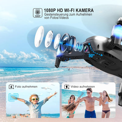 Wipkviey T26 Drohne mit Kamera 1080P, RC Faltbare FPV Quadcopter mit 2 Batterien, 26-30 Min. Flug, 3