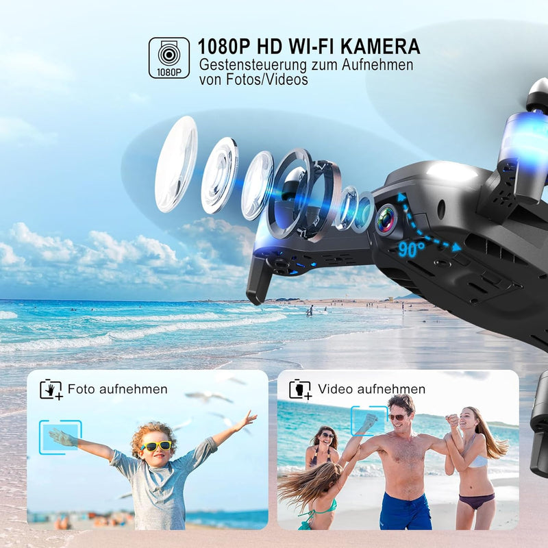 Wipkviey T26 Drohne mit Kamera 1080P, RC Faltbare FPV Quadcopter mit 2 Batterien, 26-30 Min. Flug, 3