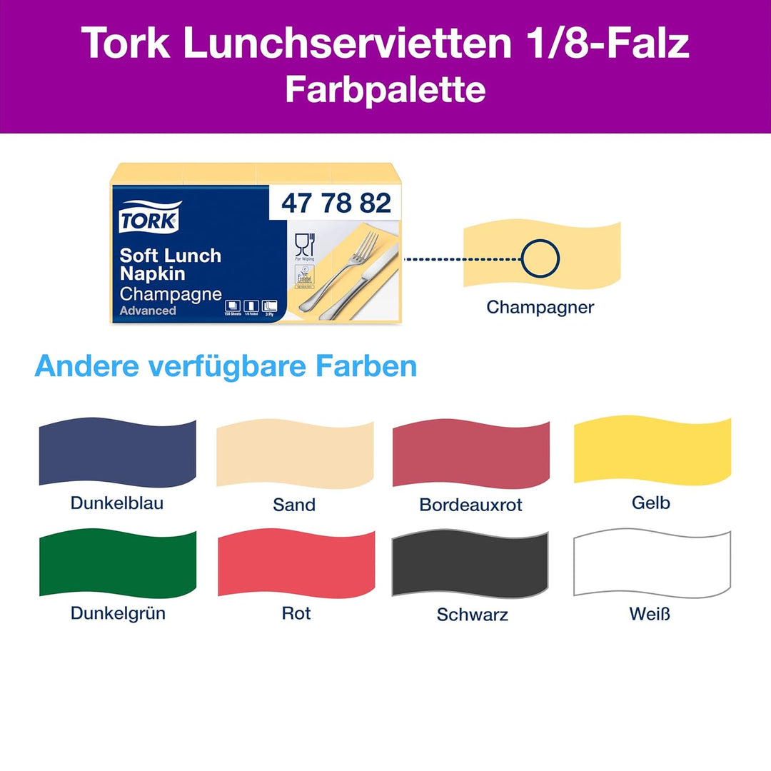 Tork 477882 Soft Lunchservietten Champagner 1/8 Falz / 3-lagige, vorgefaltete Servietten für kleine