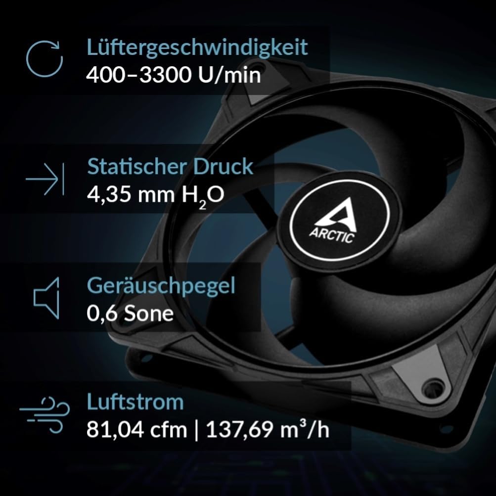 ARCTIC P12 Max - PC Lüfter, High-Performance 120 mm Gehäuselüfter, PWM-gesteuerte 400-3300 rpm, Opti