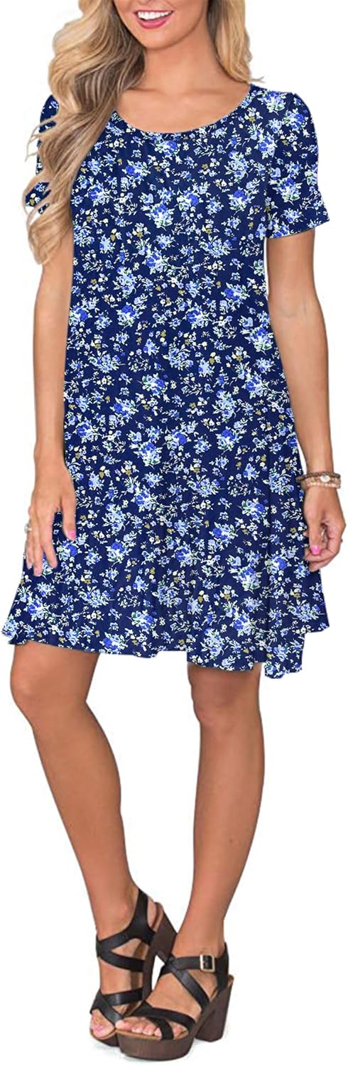AUSELILY Damen Kleider Sommer Kurzarm Shirtkleider Kurz Sommerkleider Leicht Freizeitkleid mit Tasch