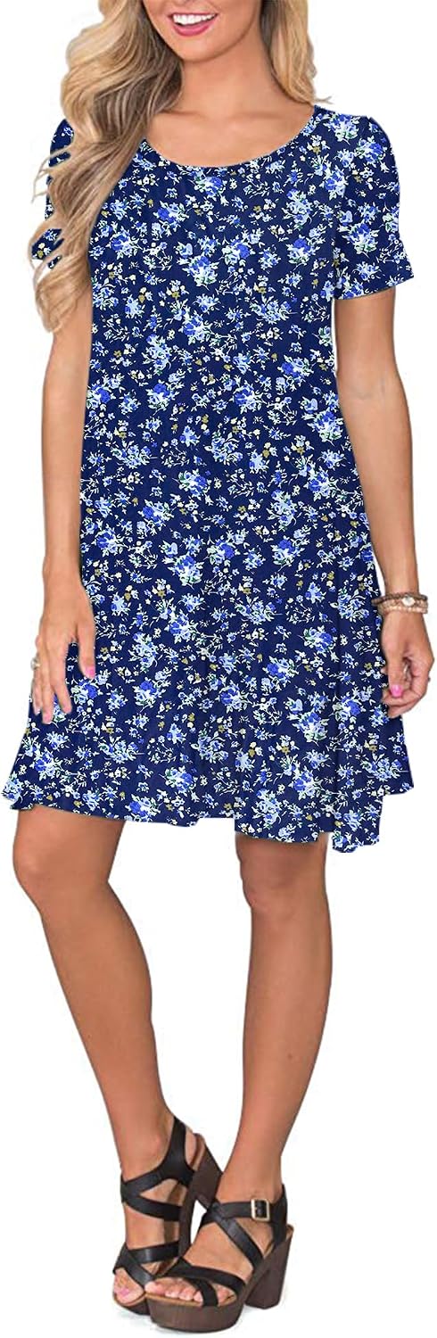 AUSELILY Damen Kleider Sommer Kurzarm Shirtkleider Kurz Sommerkleider Leicht Freizeitkleid mit Tasch
