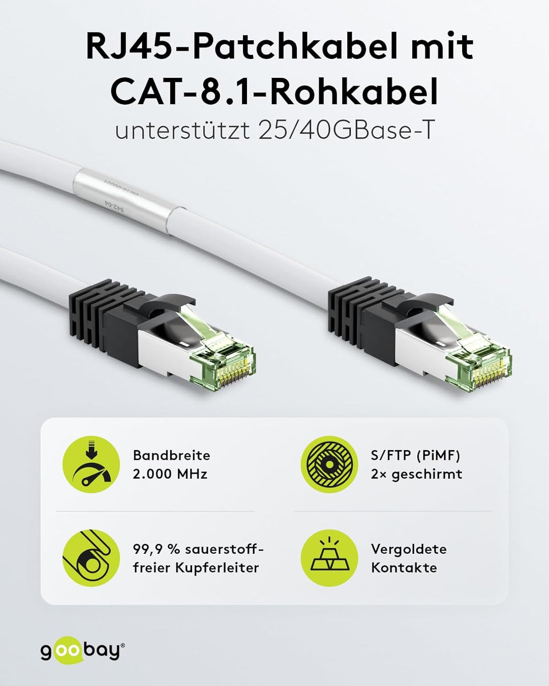 Goobay 55130 RJ45 Patchkabel mit CAT 8.1 S/FTP Rohkabel / Gaming PS5 Playstation 5 2.000 MHz / OFC L