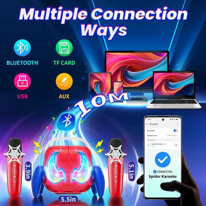 Web Hero Karaoke Maschine mit LED Lichtern und 2 Karaoke Mikrofon für Kinder, Kinder Spielzeug ab 3-