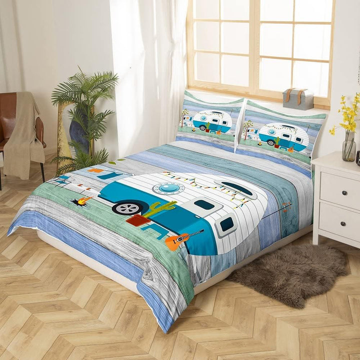 Camping Bettbezug 155 x 220 cm rustikales Camper Bettwäsche Set für Kinder Jungen Mädchen Kinder Ges