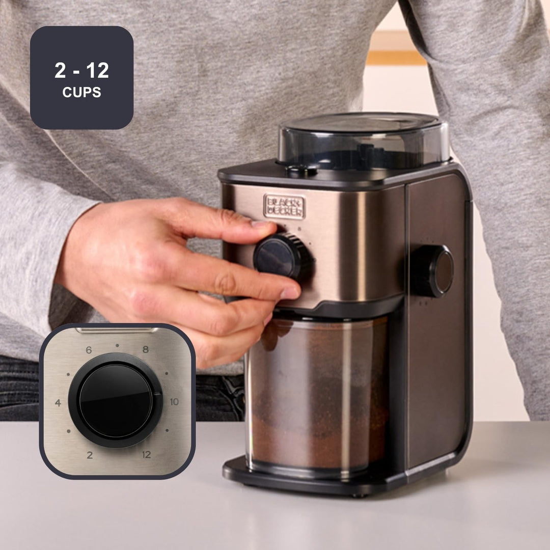 Black+Decker - Kaffeemühle BXCG151E | 150W Leistung | 14 Mahlgrade | 200g Behälter | Edelstahl-Anti-