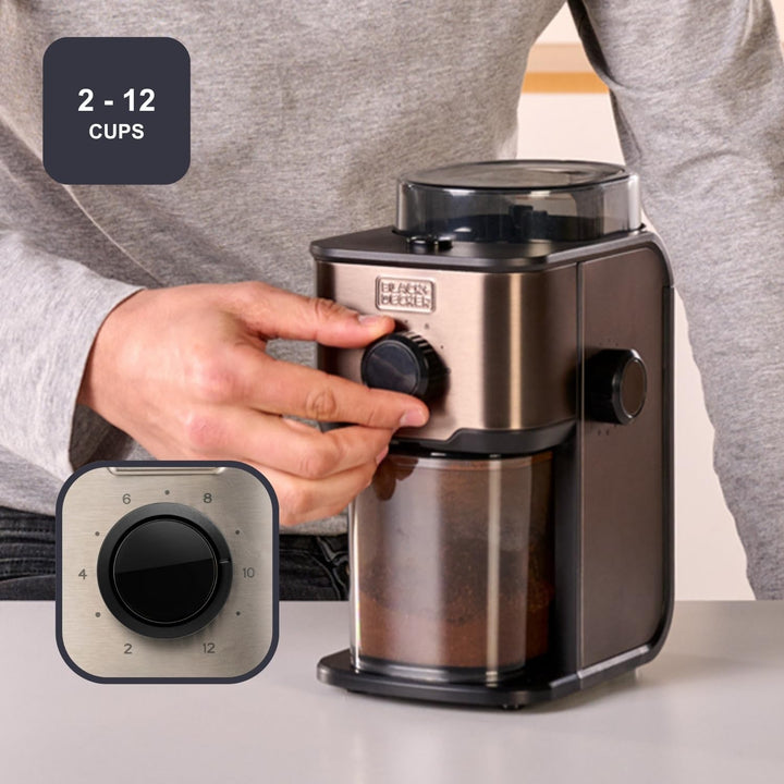 Black+Decker - Kaffeemühle BXCG151E | 150W Leistung | 14 Mahlgrade | 200g Behälter | Edelstahl-Anti-