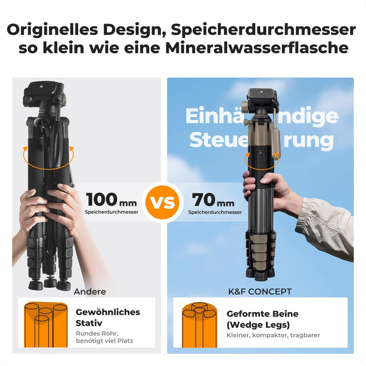 K&F CONCEPT Kamerastativ S255A3+BV01,Leichtes Stativ mit Tasche,190cm Handystativ,Tripod für Canon N
