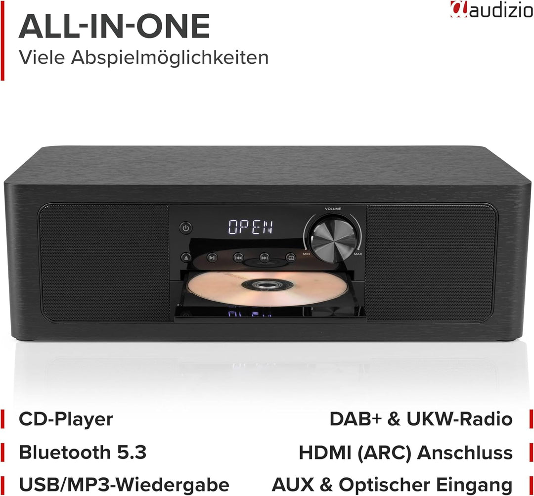 Audizio Lunata - DAB Radio mit CD Player, 100W Stereoanlage mit CD & Bluetooth 5.3 - Musikanlage mit