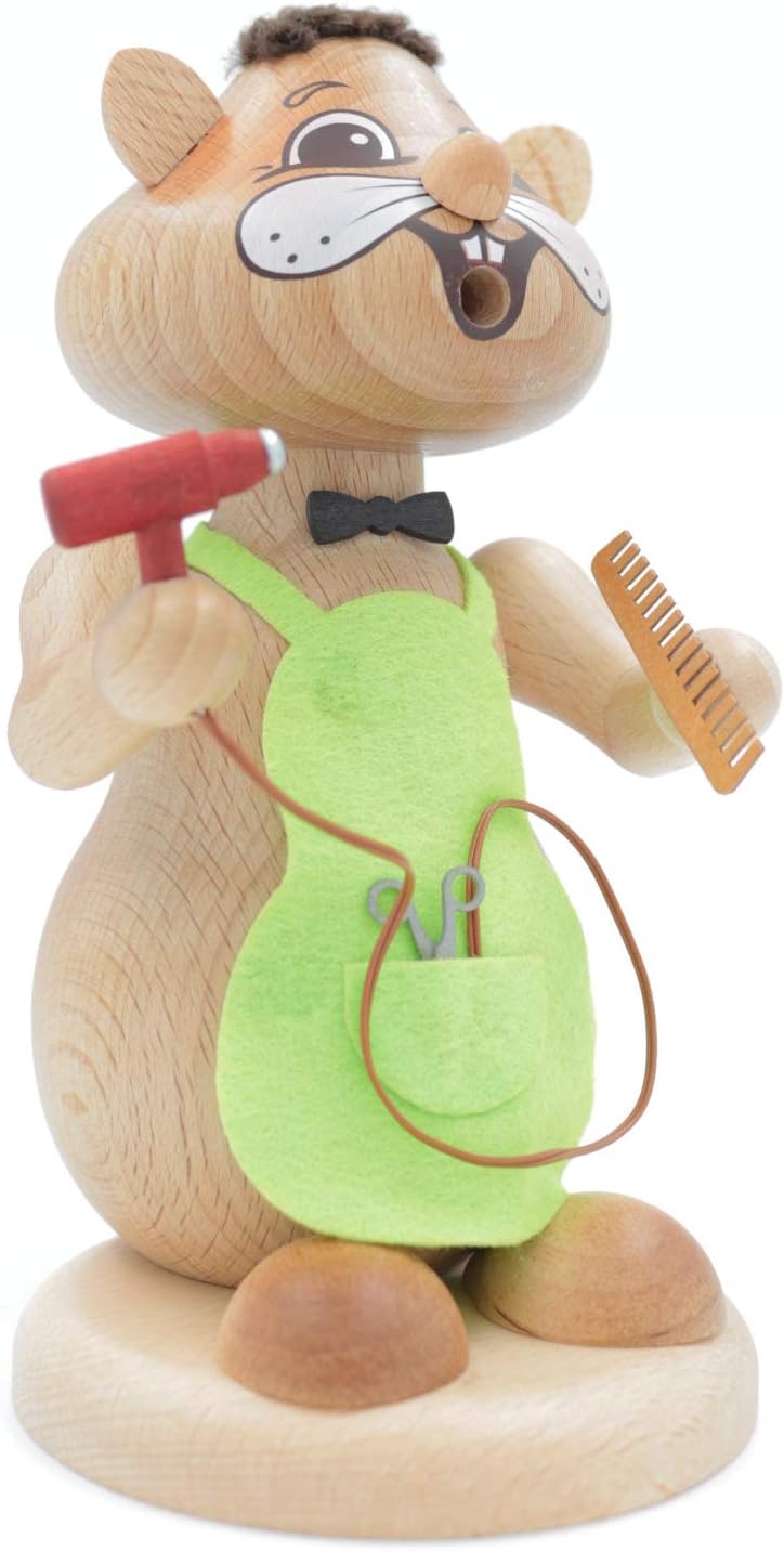 Kuhnert - Erzgebirgische Holzkunst Räuchermann Räucherfigur Hamster 18cm - Friseur, Friseur