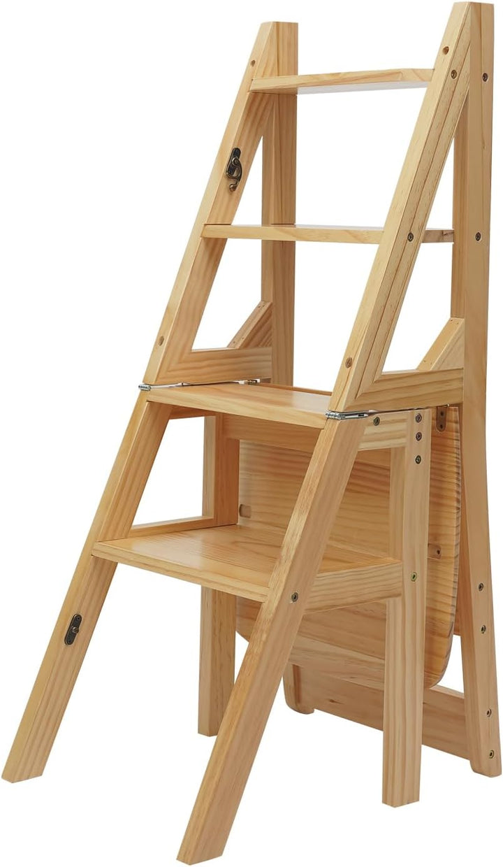 Leiterstuhl, 34x44,5x87 cm Klappbarer Bibliotheksleiter, Klappbarer Bibliotheksstuhl, Klappbarer 4-s