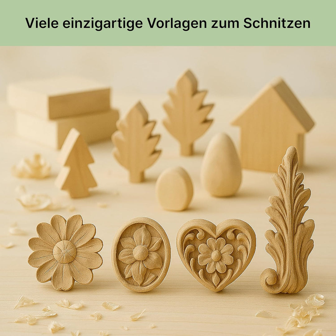 Lindenholz zum Schnitzen - 22 Stück Schnitzholz Rohlinge Set für Anfänger & Kinder - Weiche Holzblöc
