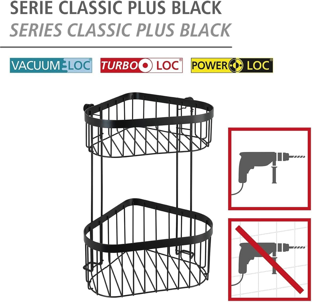 WENKO Eckregal 2 Etagen Classic Plus Black - Eckregal, Eckwandablage mit hochwertigem Rostschutz, St