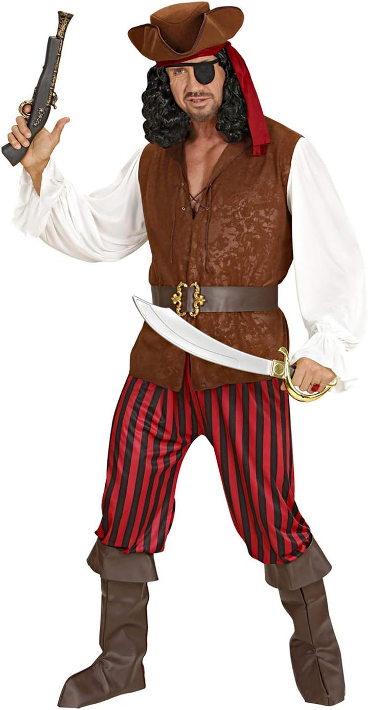 "PIRATE" (shirt with vest, pants, belt, boot covers, headband, hat, eye-patch) - (M), M