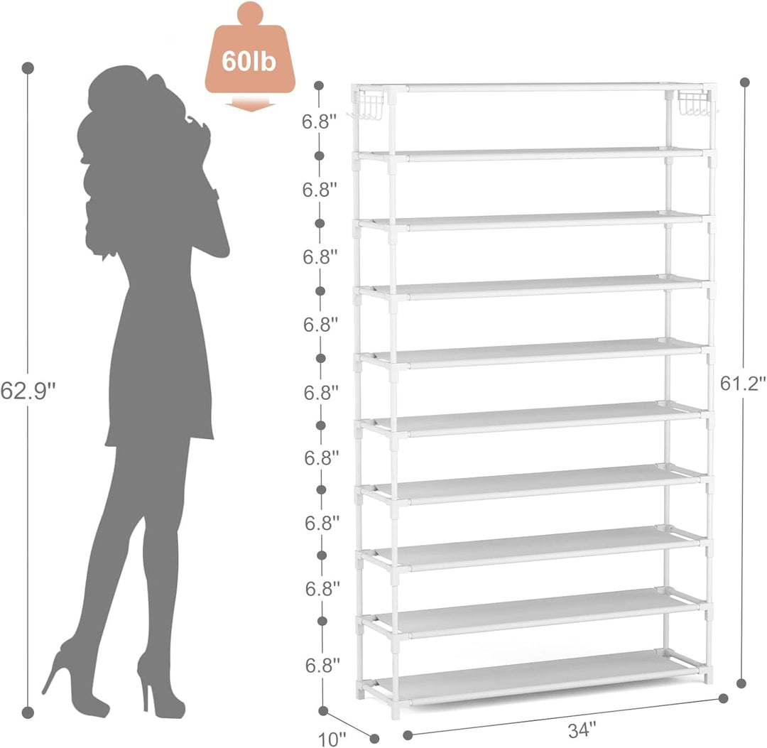 Schuhregal 10 Ebenen, Schuhschrank Metall für 50 Paar Schuhe, Schuhorganizer 155cm Hoch, Schuhaufbew