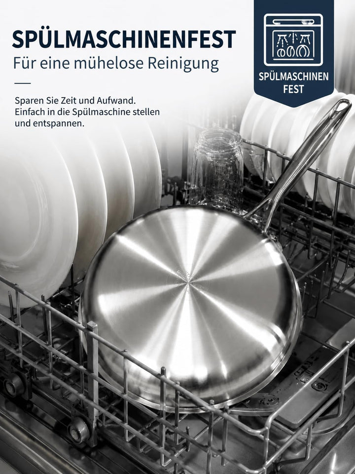 Edelstahlpfanne 30 cm, Durchgehend 3-lagig (3 mm) Bratpfanne | Unbeschichtet, Energieeffizient, für