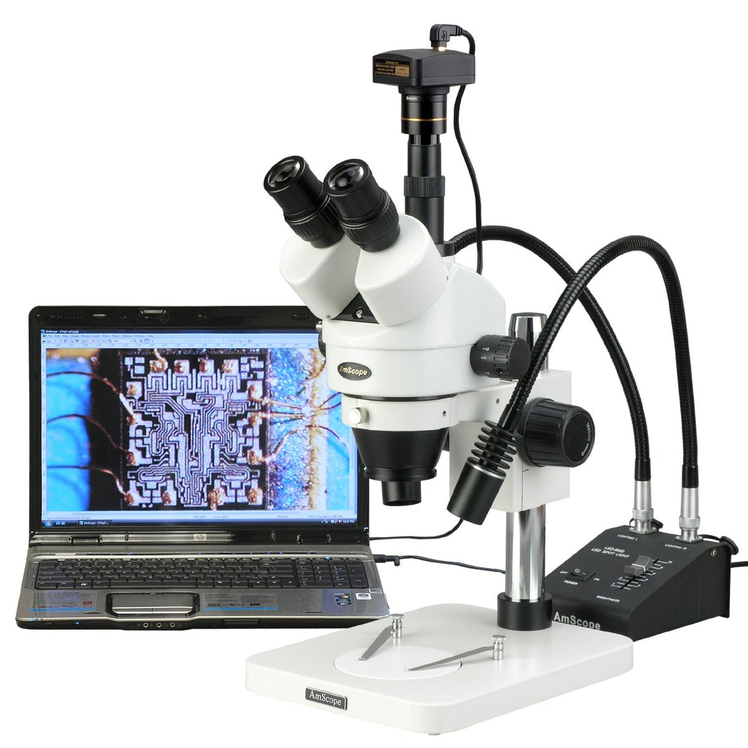 AmScope SM-1TSZ-L6W Trinokulares Inspektion Zoom Stereomikroskop mit Schwanenhals-LED-Leuchten, 3.5X