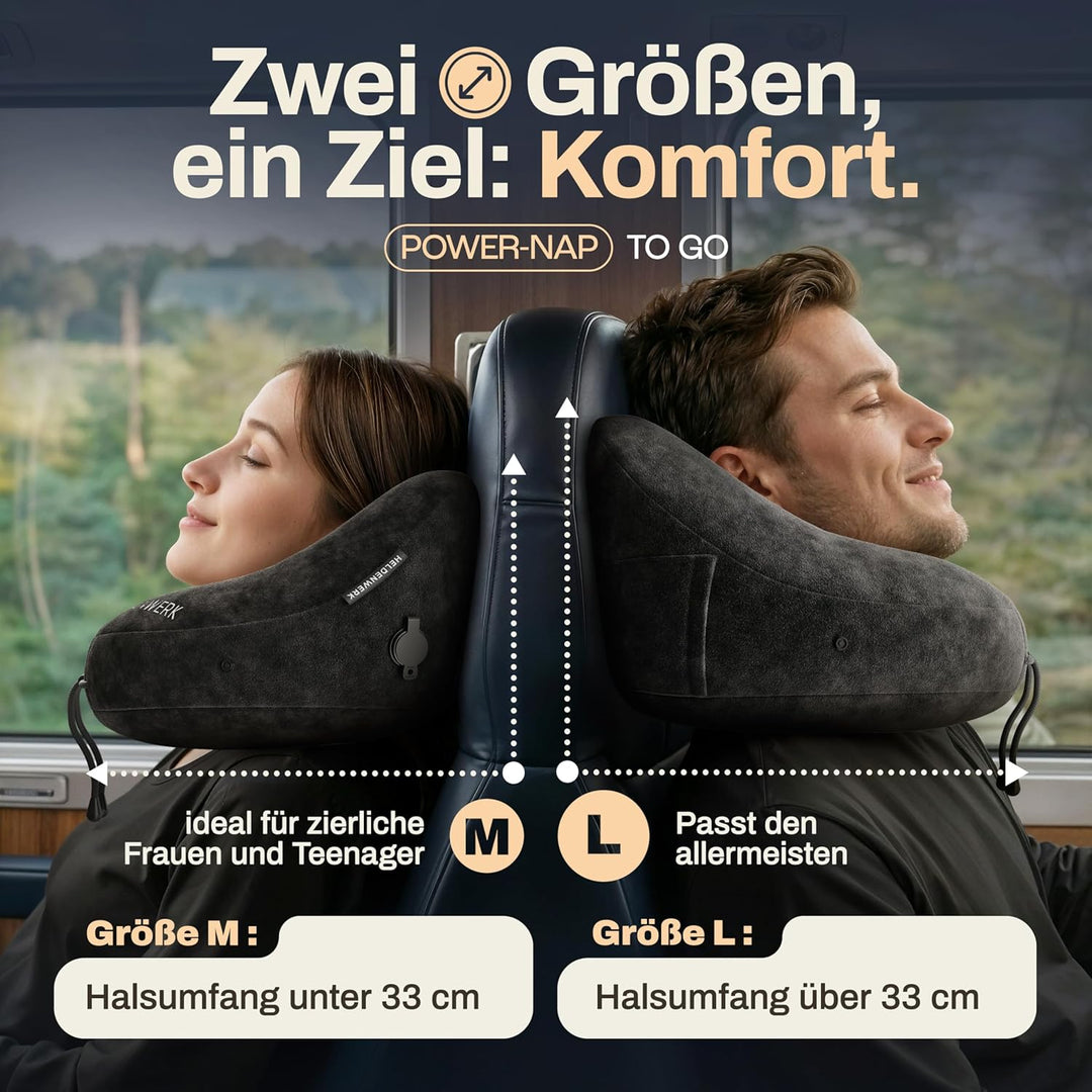 HELDENWERK® Air Nackenkissen Flugzeug Aufblasbar | Reisekissen für 5 Schlafpositionen, schnell aufbl