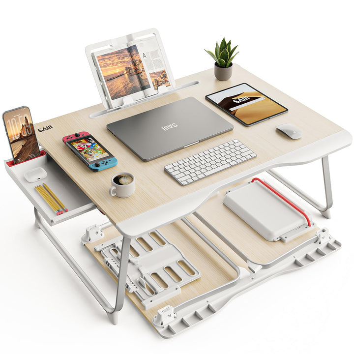 SAIJI Laptop Tablett Bett Tisch, Sstabil XXL klappbar Tisch, für Boden Sofa Essen Arbeiten Spielen L