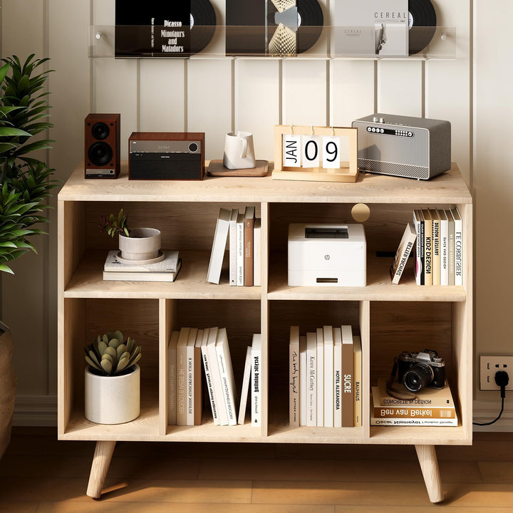 Garvee Grosses Plattenspieler Regal, Schallplattenregal für bis zu 350 Vinyl, Holzregal mit USB und